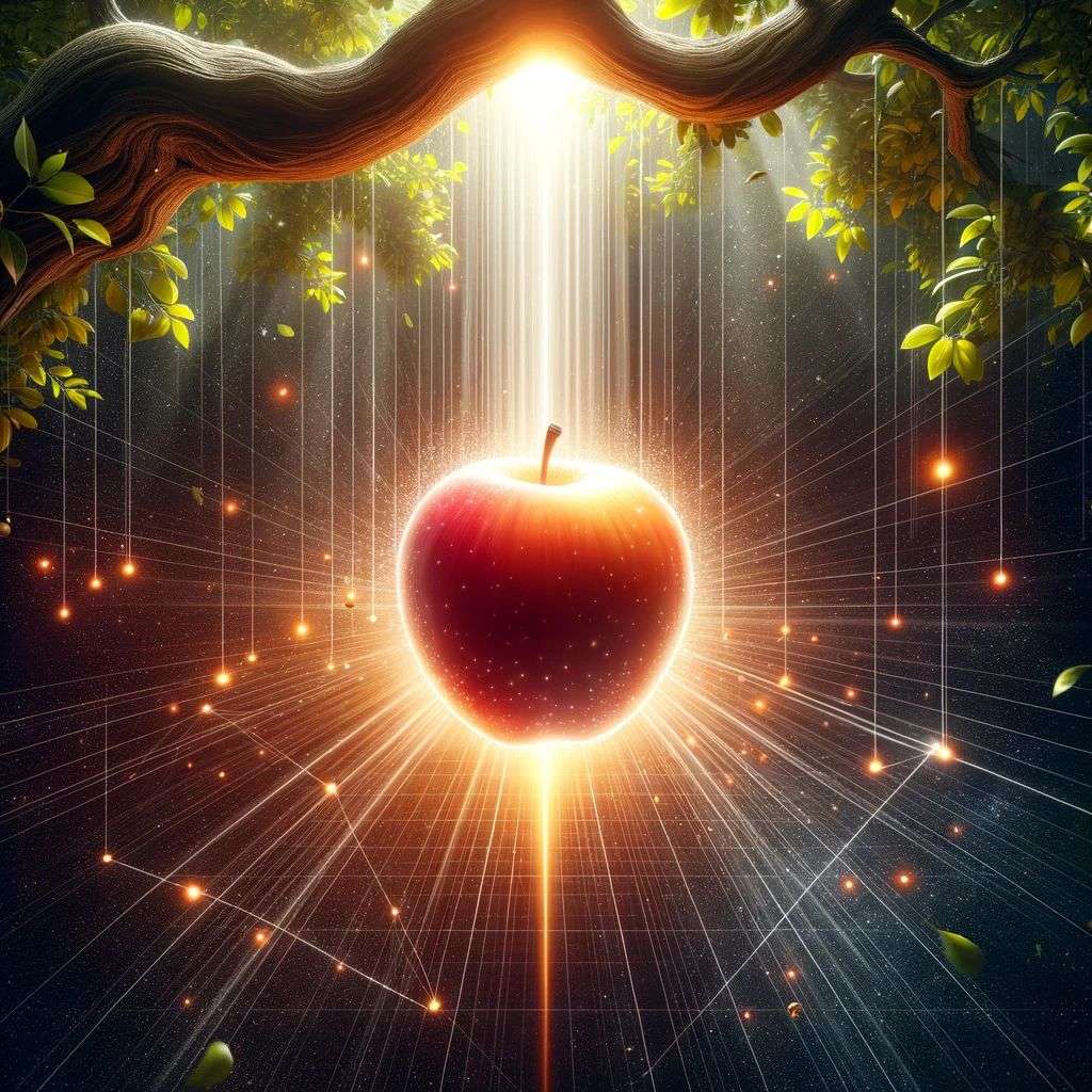 the discovery of gravity, digital art, glowing